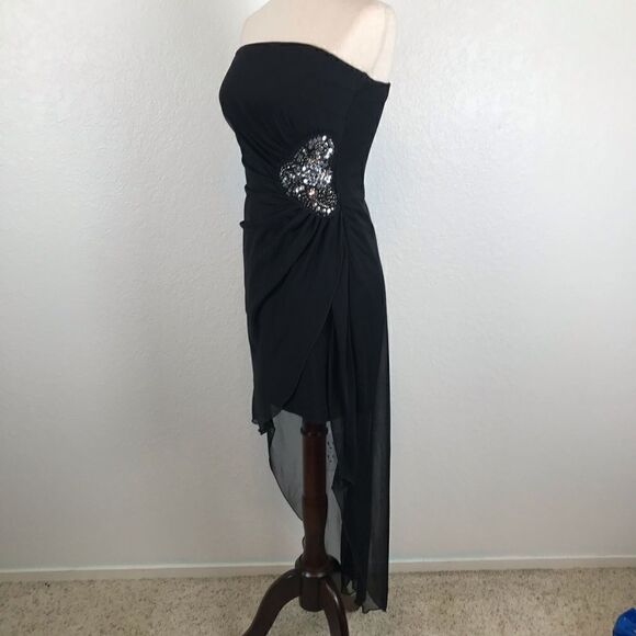 Teaze Me Y2K retro black strapless pull on high/low party prom mini dress 6* - Picture 3 of 12